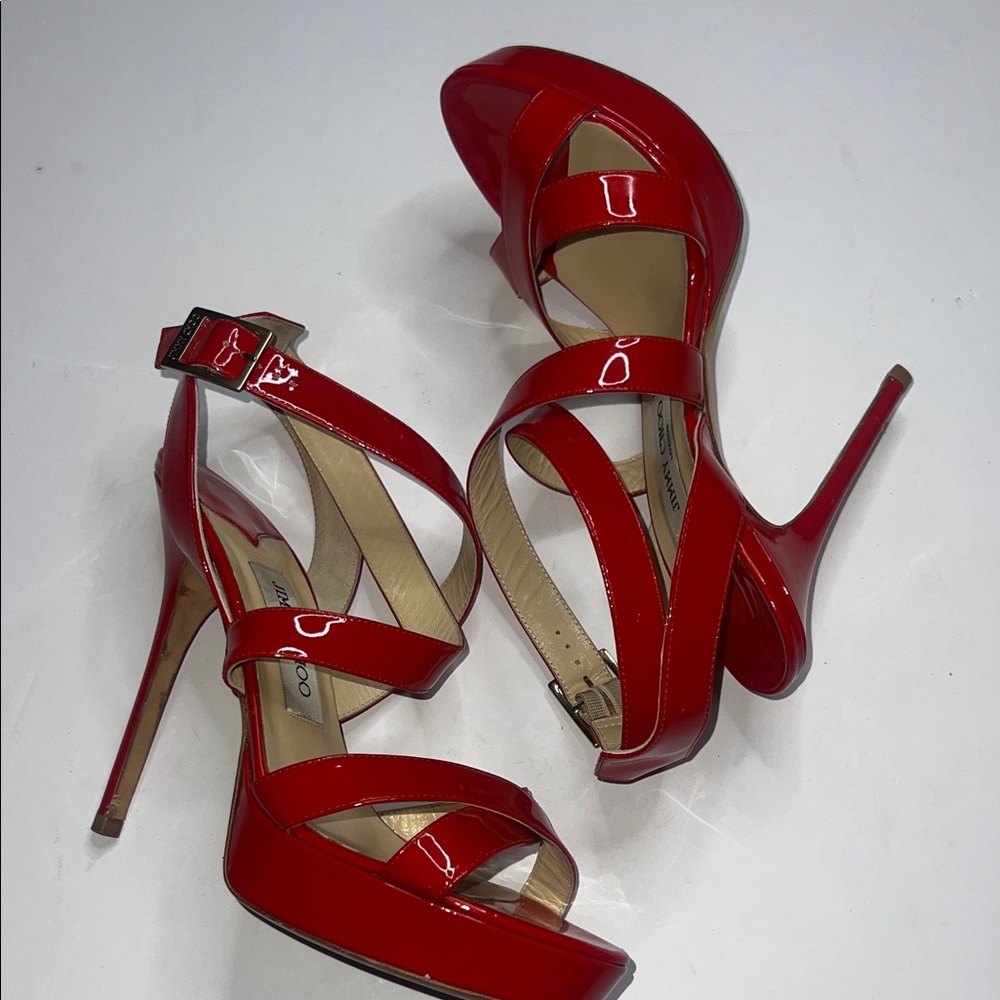 Jimmy Choo Red Patent Leather Strappy Heels Women’s size 39